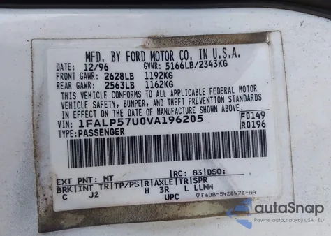 1997 Ford Taurus Gl из США, поврежденный, VIN 1FALP57U0VA196205